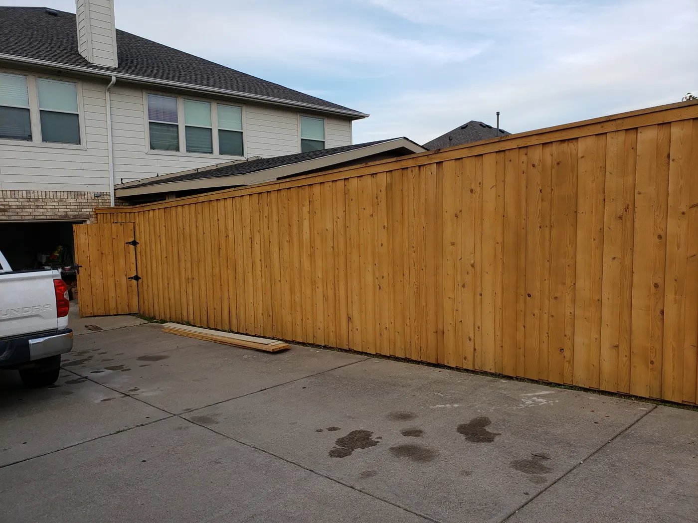 Finished wood privacy fence